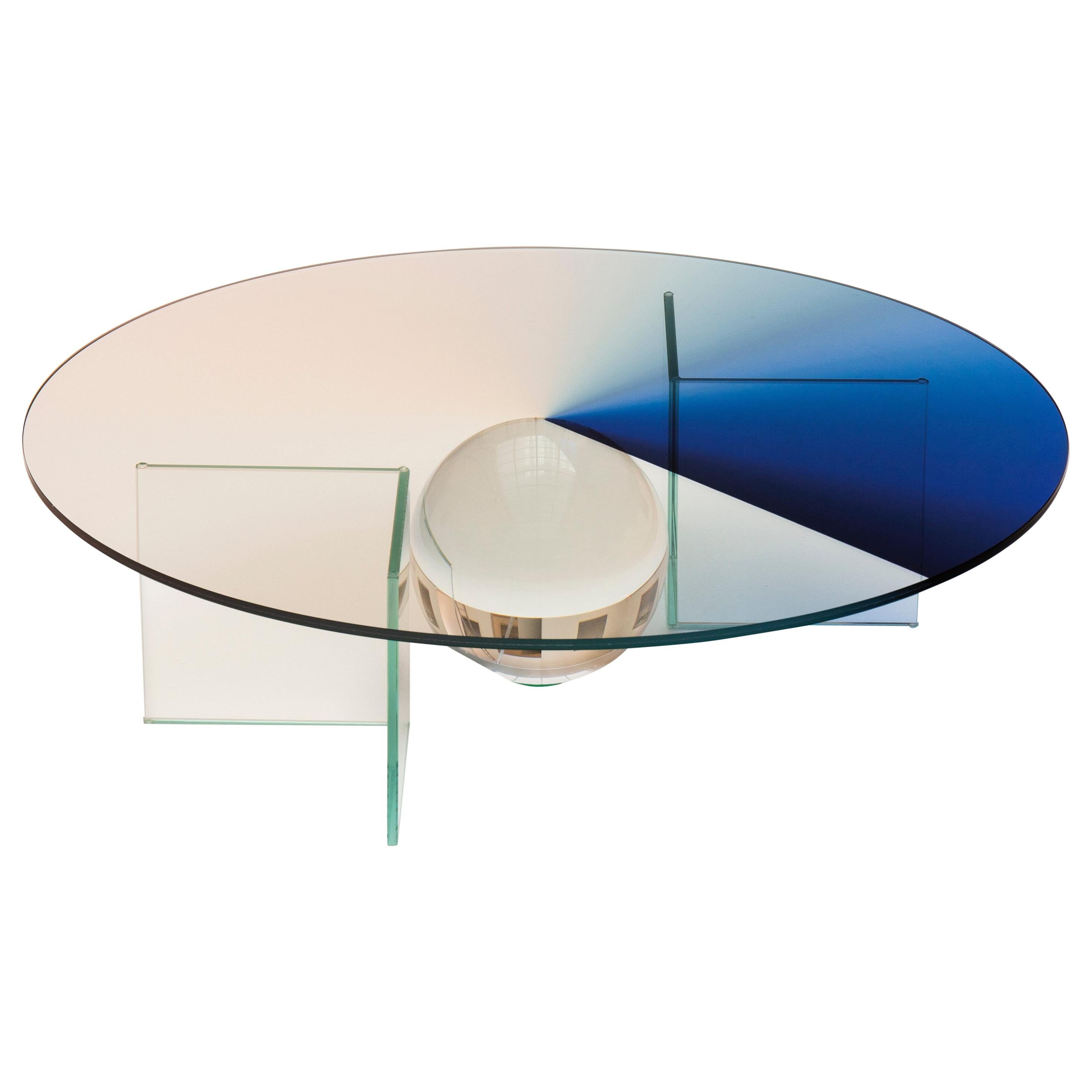 Color Dial Blue Table in Glass and Color Sublimated Glass For Sale