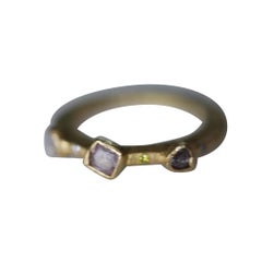 Color Diamond Tree-Stone Bezel Set in 22k Gold Engagement Bridal Ring 
