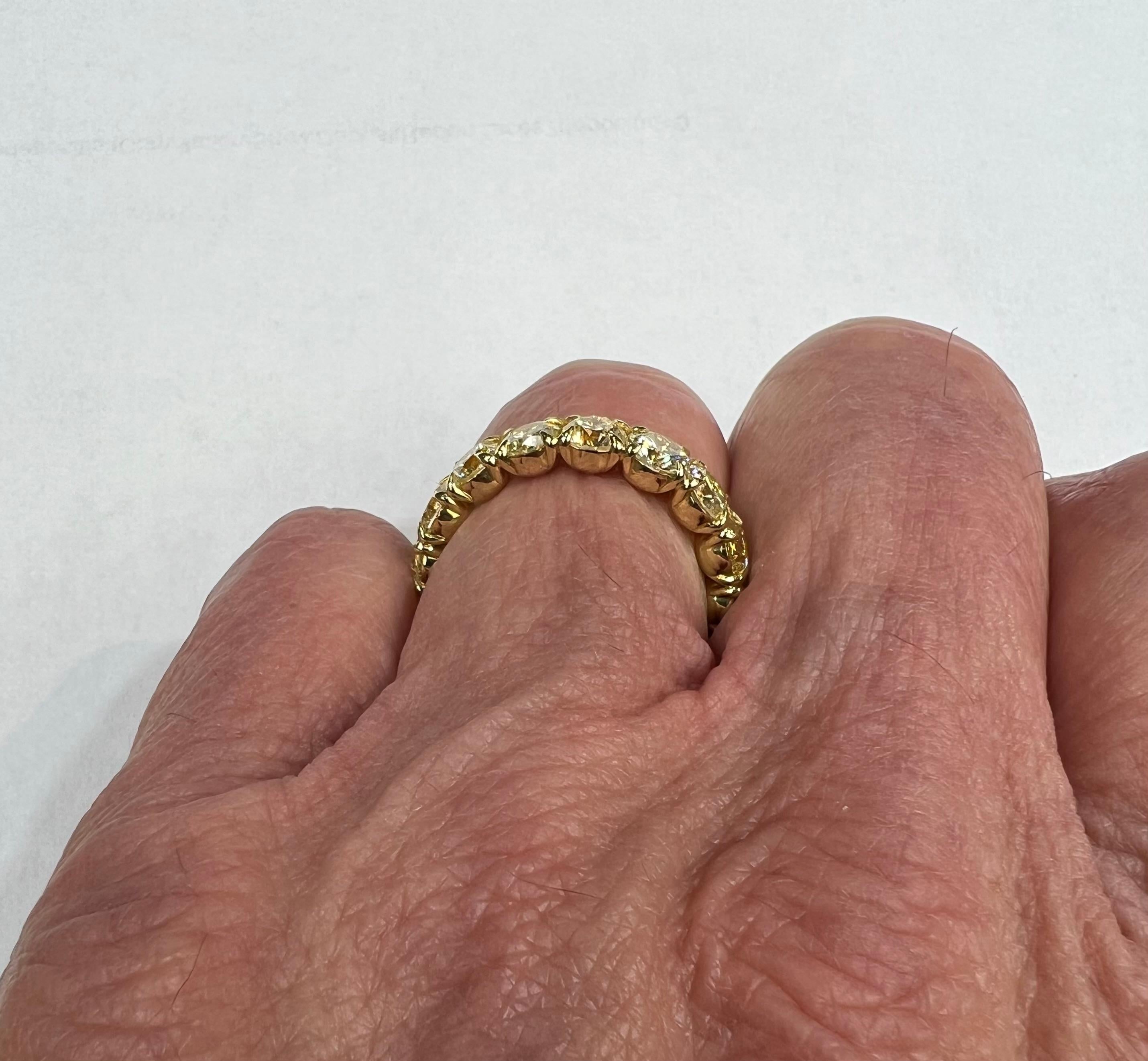 Color Diamond Yellow Gold Eternity Ring Size 8.5  In Good Condition For Sale In Los Angeles, CA
