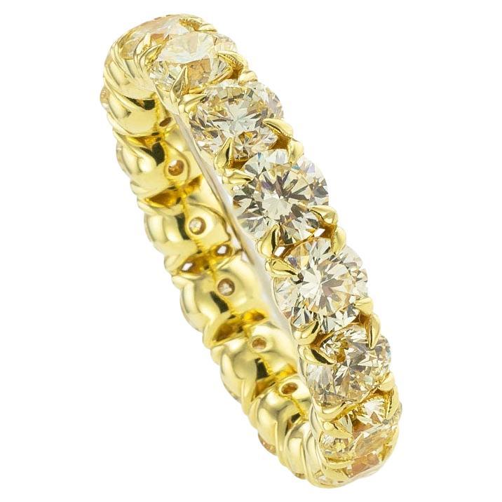 Color Diamond Yellow Gold Eternity Ring Size 8.5  For Sale