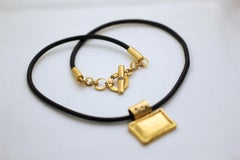 Color Diamonds 22-21 Karat Gold Handmade Pendant on Leather Choker Necklace