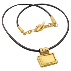 Color Diamonds 22-21 Karat Gold Handmade Pendant on Leather Choker Necklace