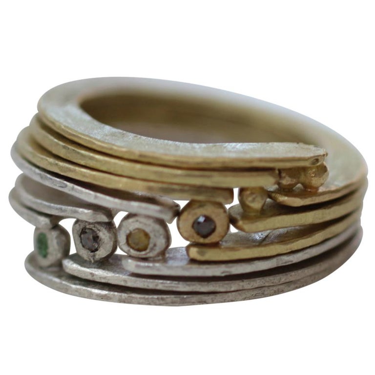 Color Diamonds 18 Karat Gold Fashion Ring Band by AB Jewelry NYC, Stack 13 For Sale at 1stdibs