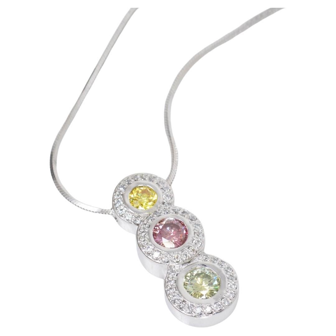 Farbverstärkter gelber, lila und grüner Diamant-Anhänger-Halskette im Angebot