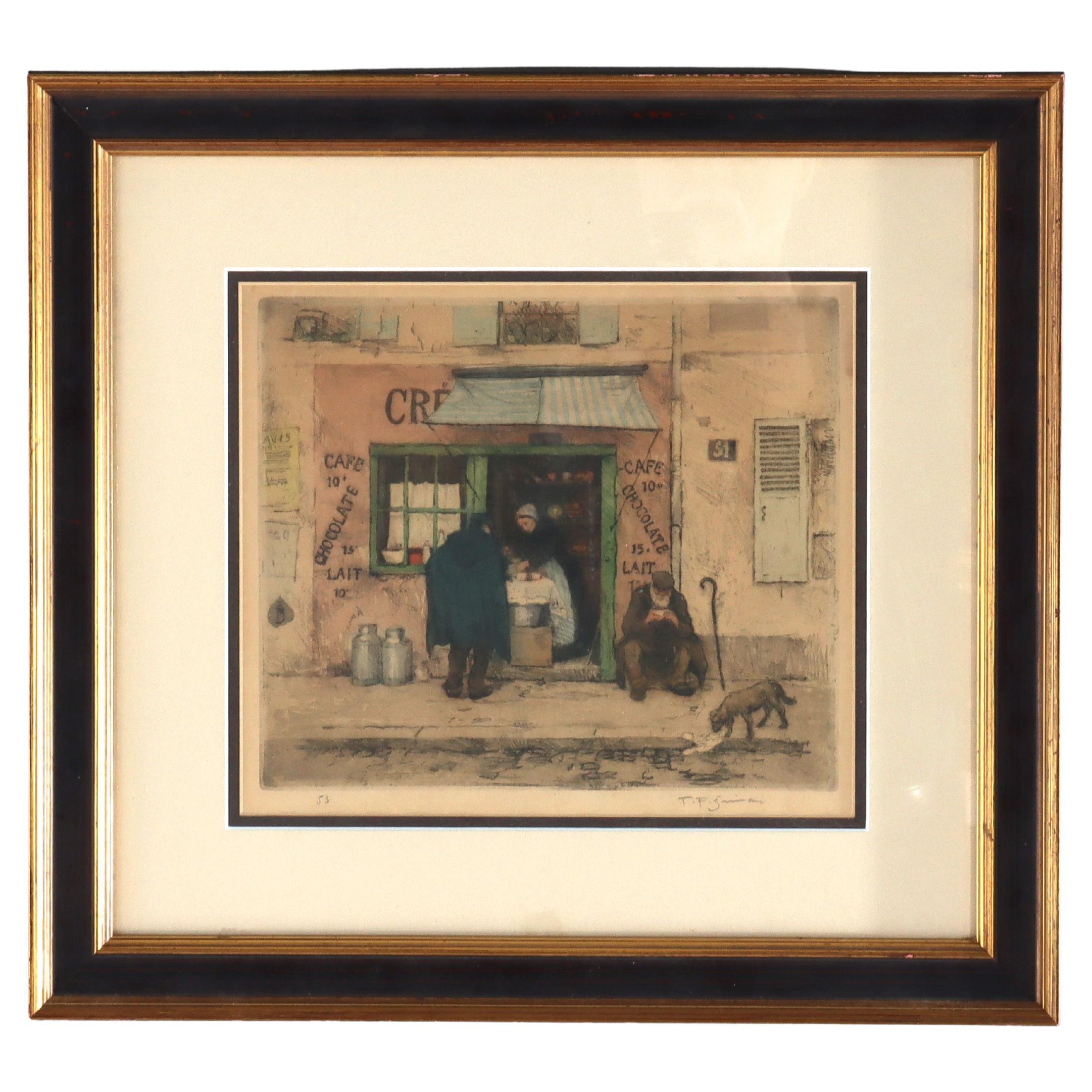 Color Etching By T. F. Simon “From The Latin Quarter” Signed 
Numbered c1930 im Angebot