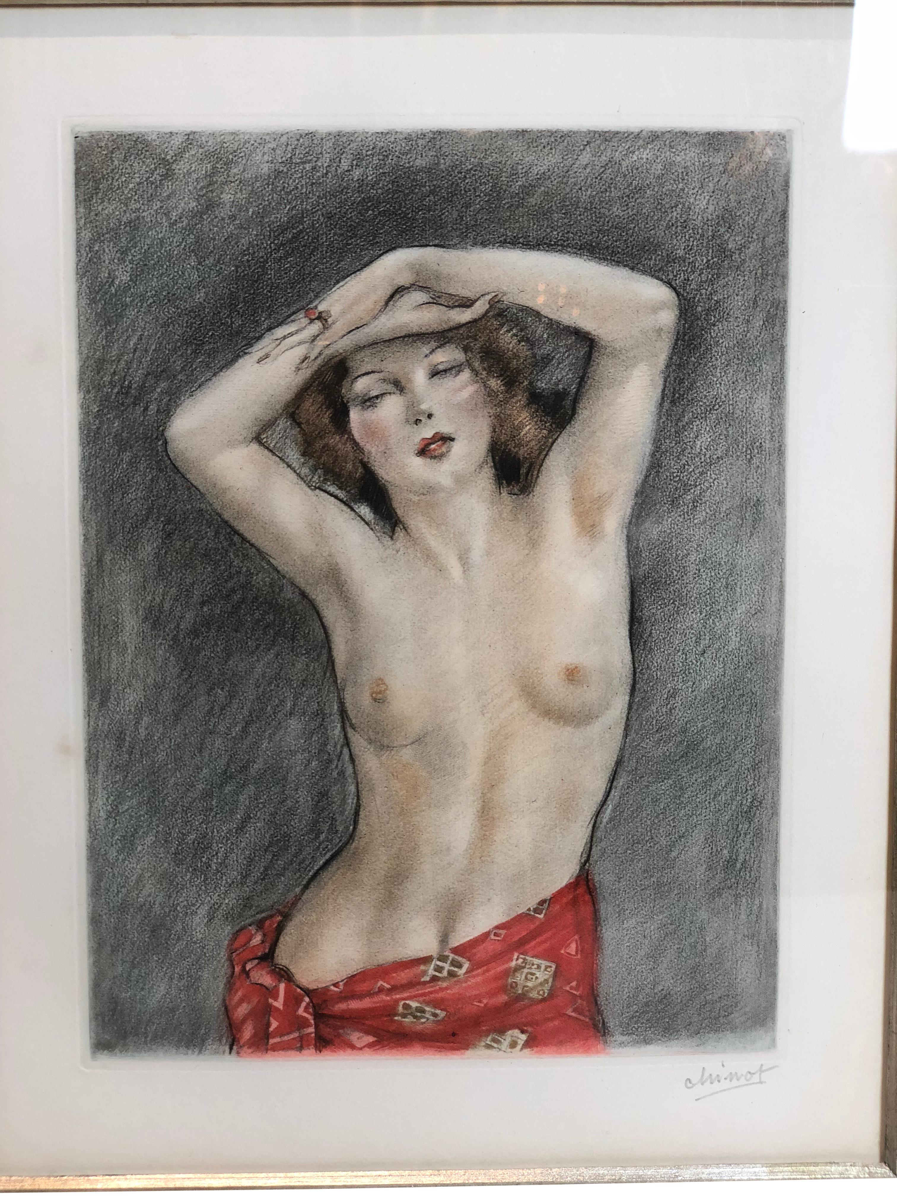 Art Deco Color Etching Nude Titled 