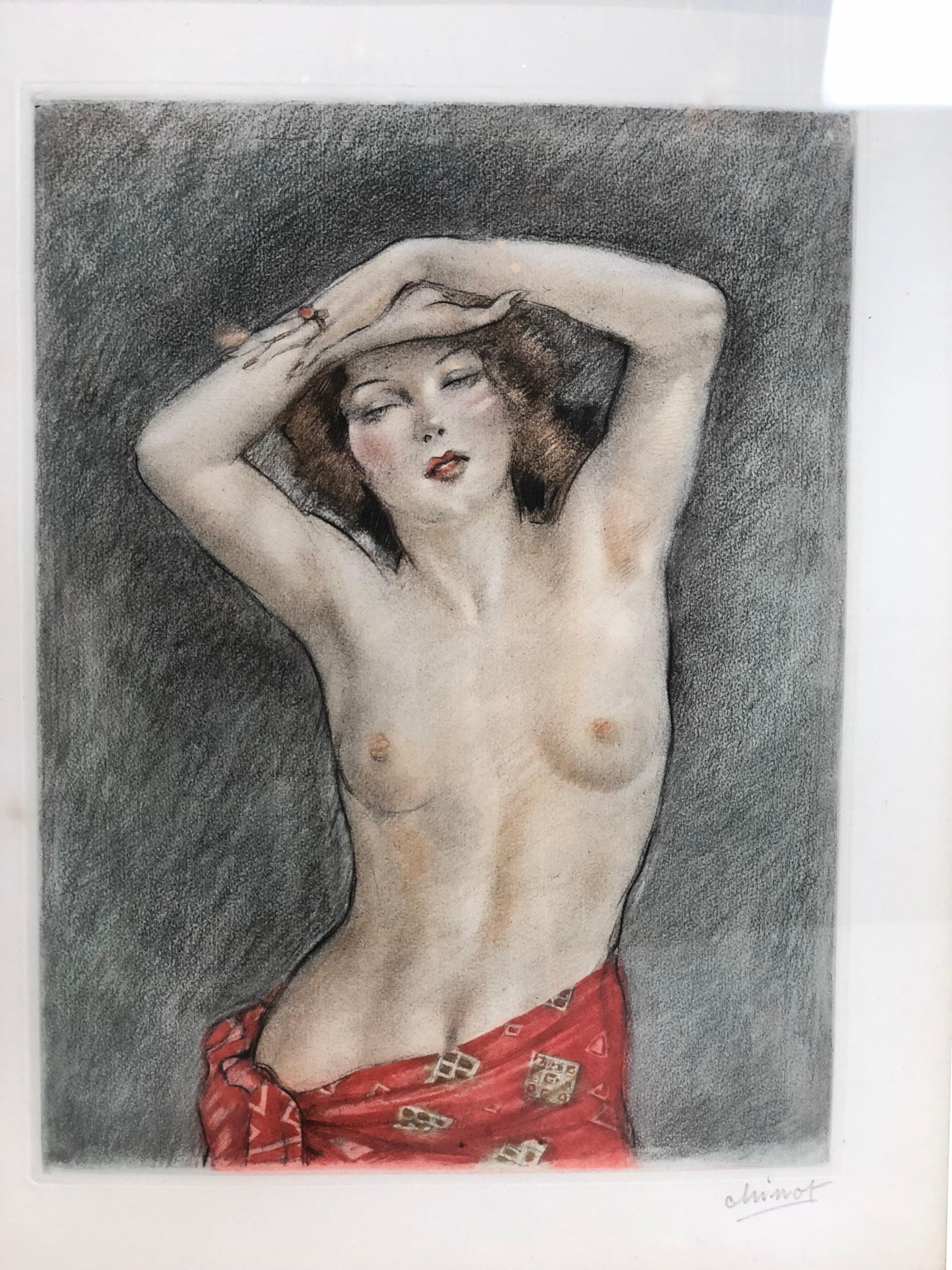 20th Century Color Etching Nude Titled 