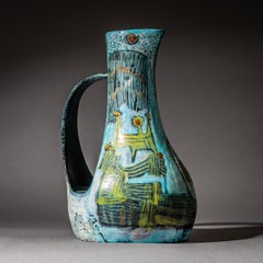 Color-Glazed Ceramic Jug by Bruno Baratti Pesaro, Italy, Mid-20th Century