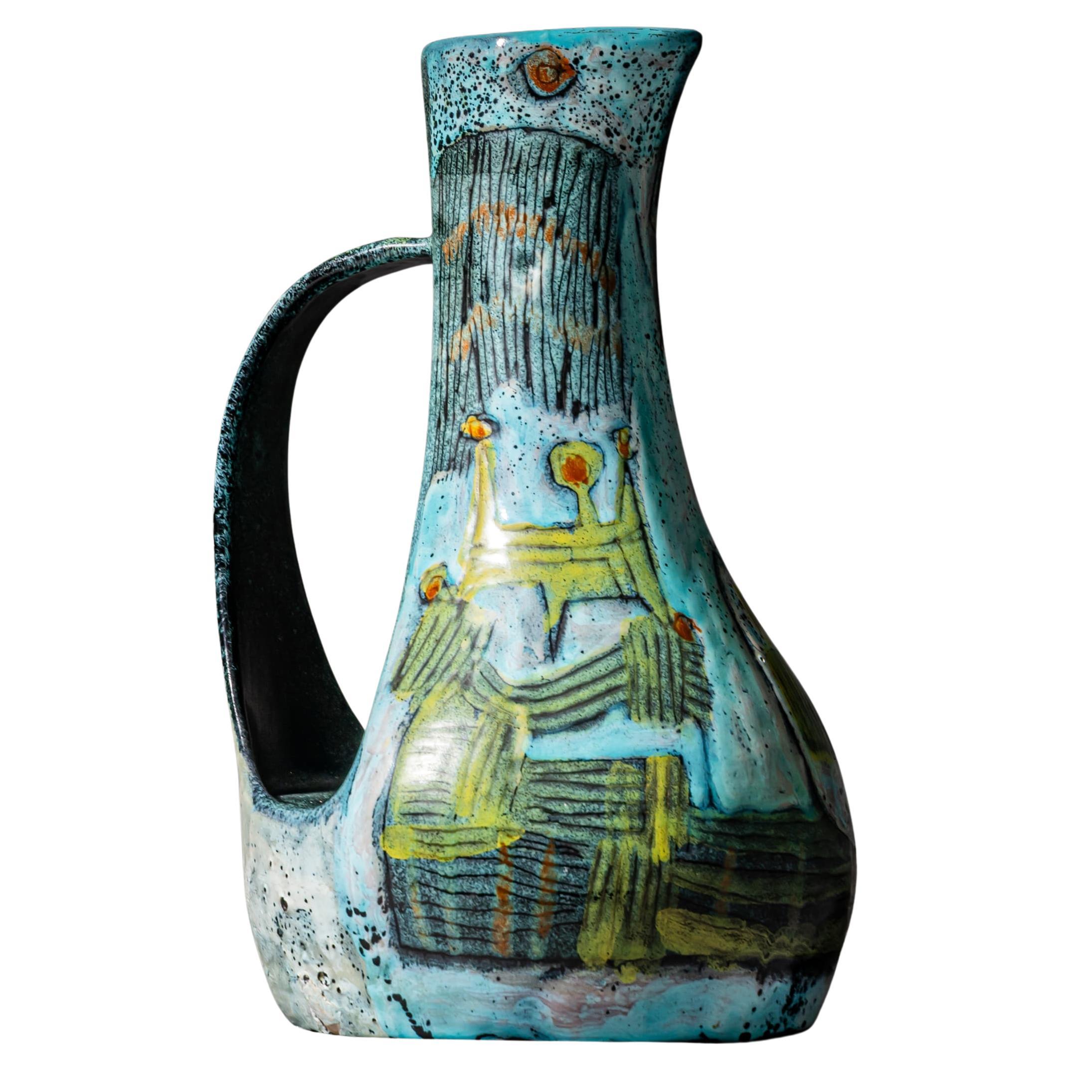 Color-Glazed Ceramic Jug by Bruno Baratti Pesaro, Italy, Mid-20th Century