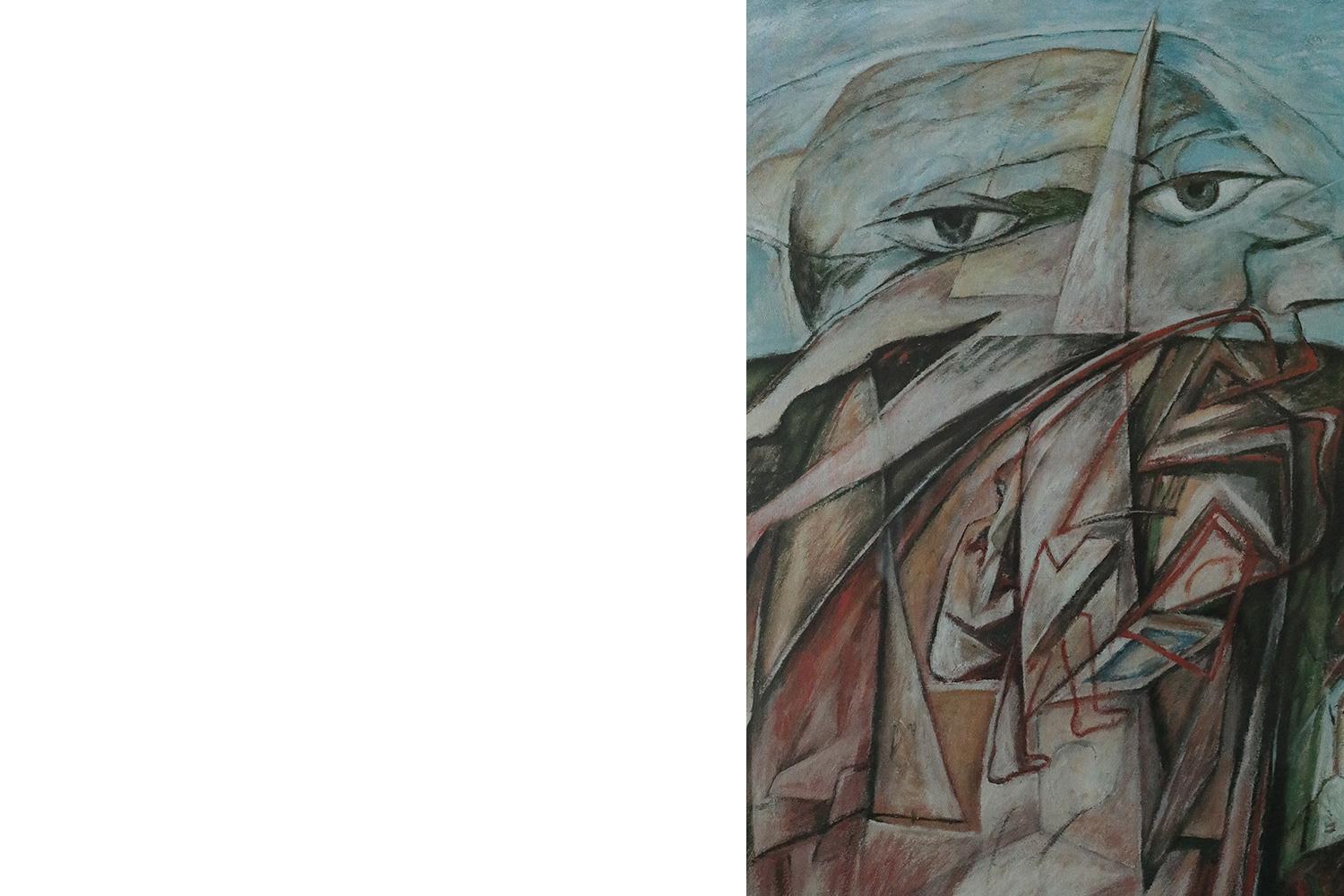 Lithographie en couleurs de Cyr Frimout, Homme à deux têtes, encadrée Bon état - En vente à Warszawa, Mazowieckie