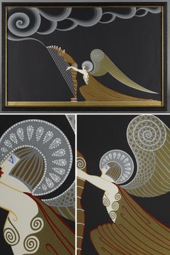 Color Lithograph by Erté "L'Ange à la Harpe"