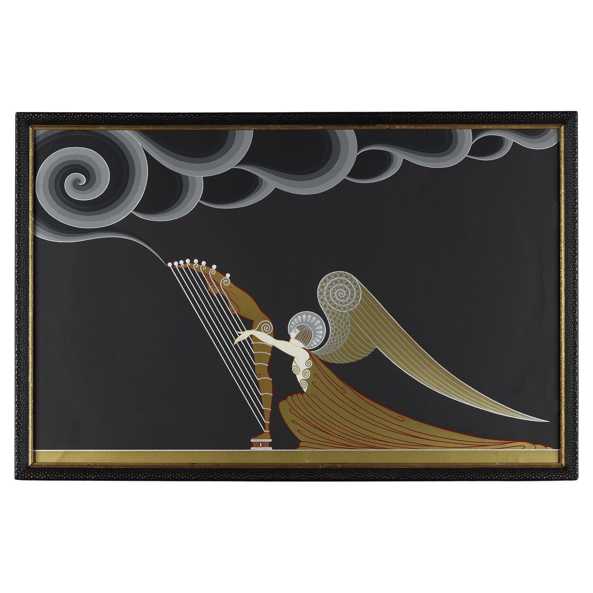 Lithographie en couleurs d'Erté "L'Ange à la Harpe" en vente