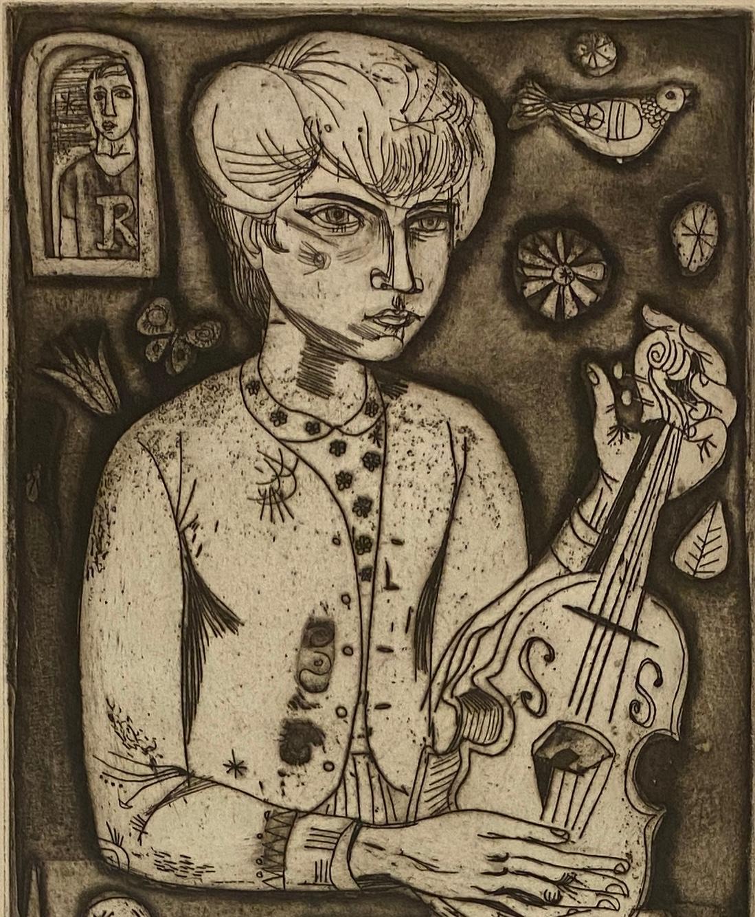 Américain Lithographie en couleur d'Irving Amen, intitulée « Violin »  en vente