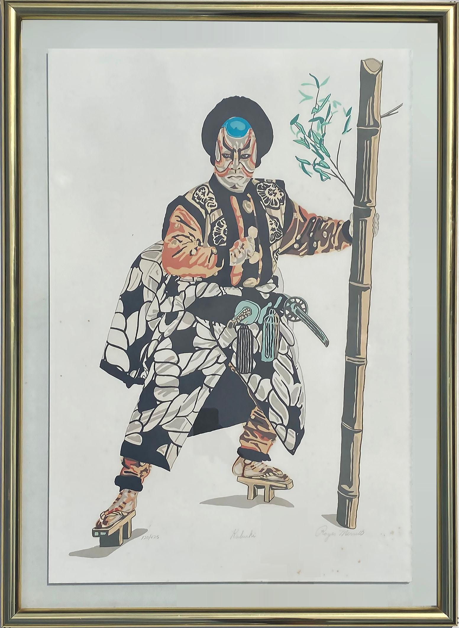 Américain Lithographie en couleurs d'un personnage du théâtre japonais Kabuki, signée et numérotée au crayon  en vente