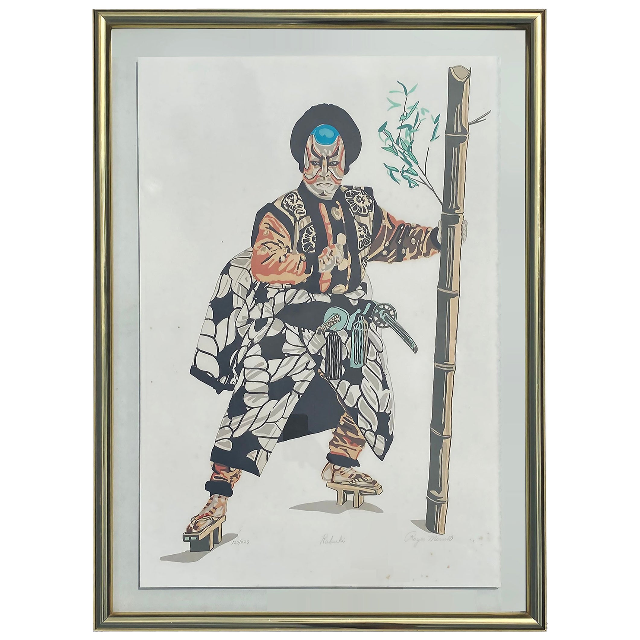 Color Lithograph of Japanese Kabuki Theater Figure, Pencil Signed and Numbered