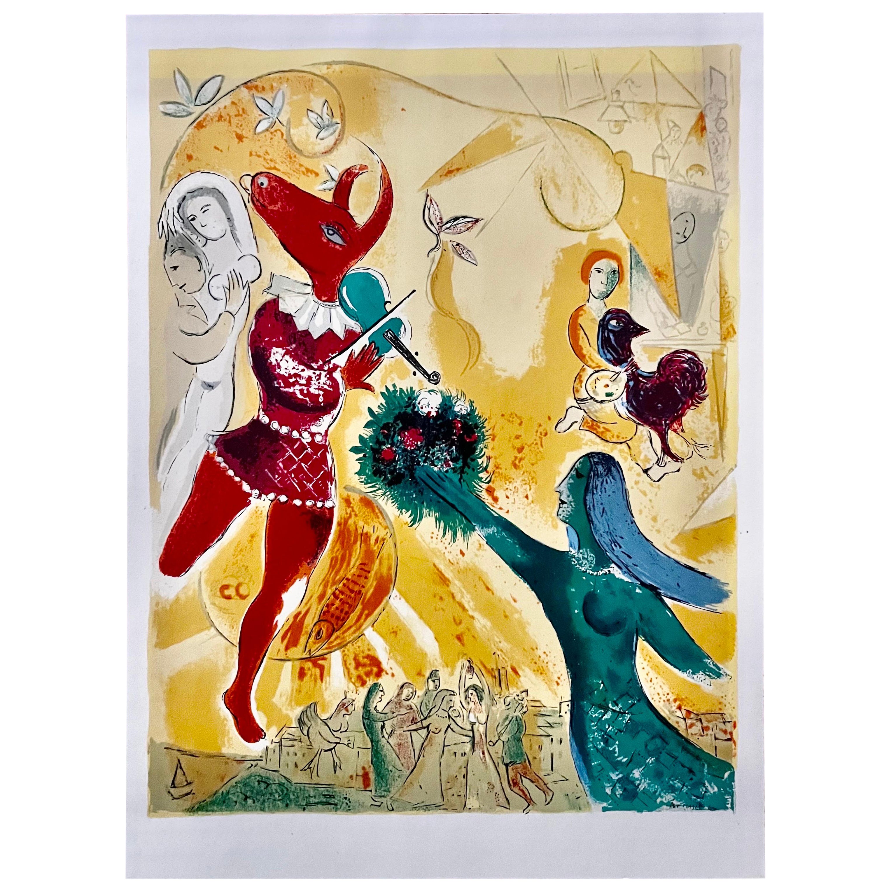 Color Lithograph of the ""La Danse" by Marc Chagall, 1951 For Sale