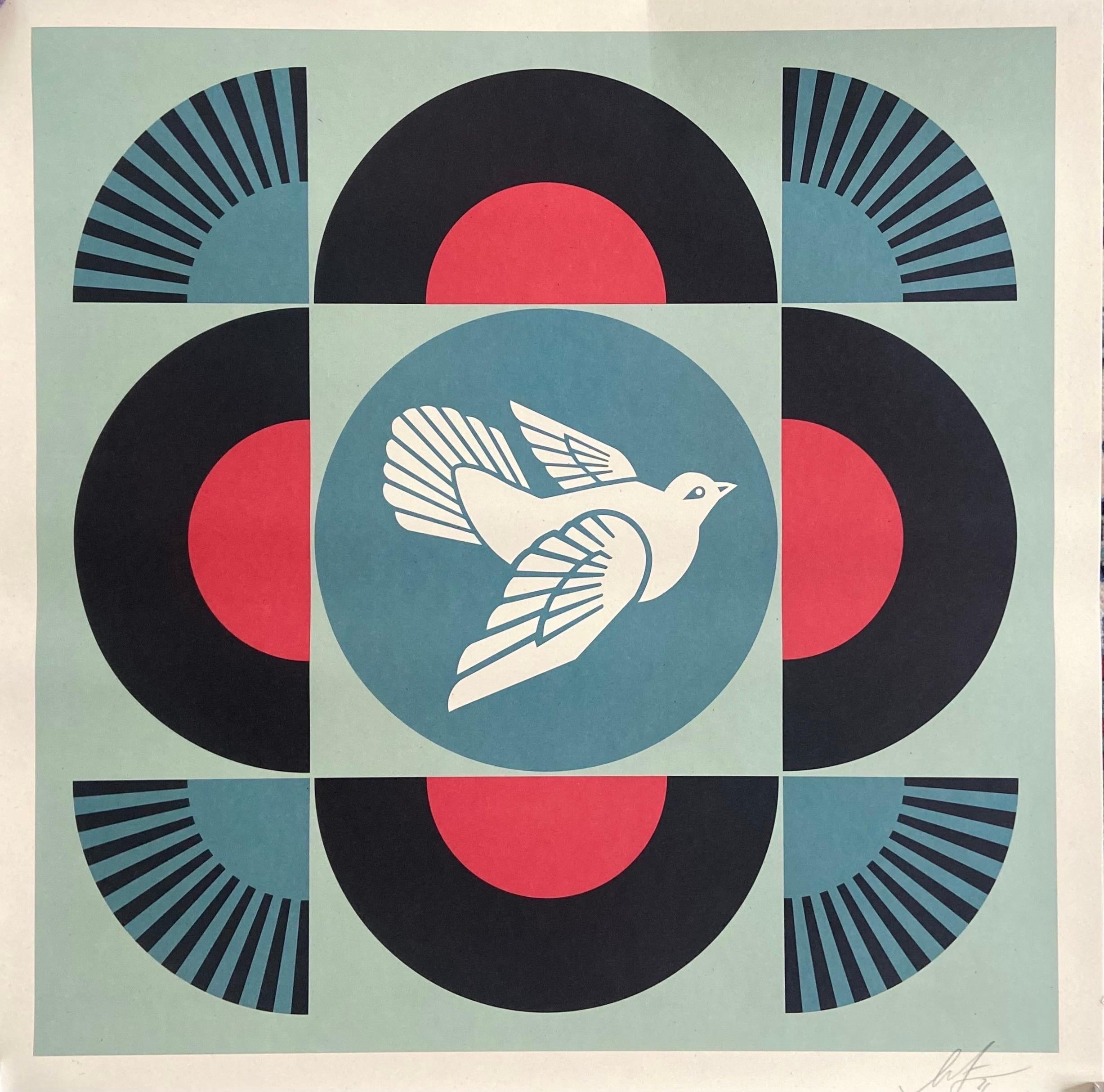 Farblithografie Geometrische Taube, signiert von Shepard Fairey
