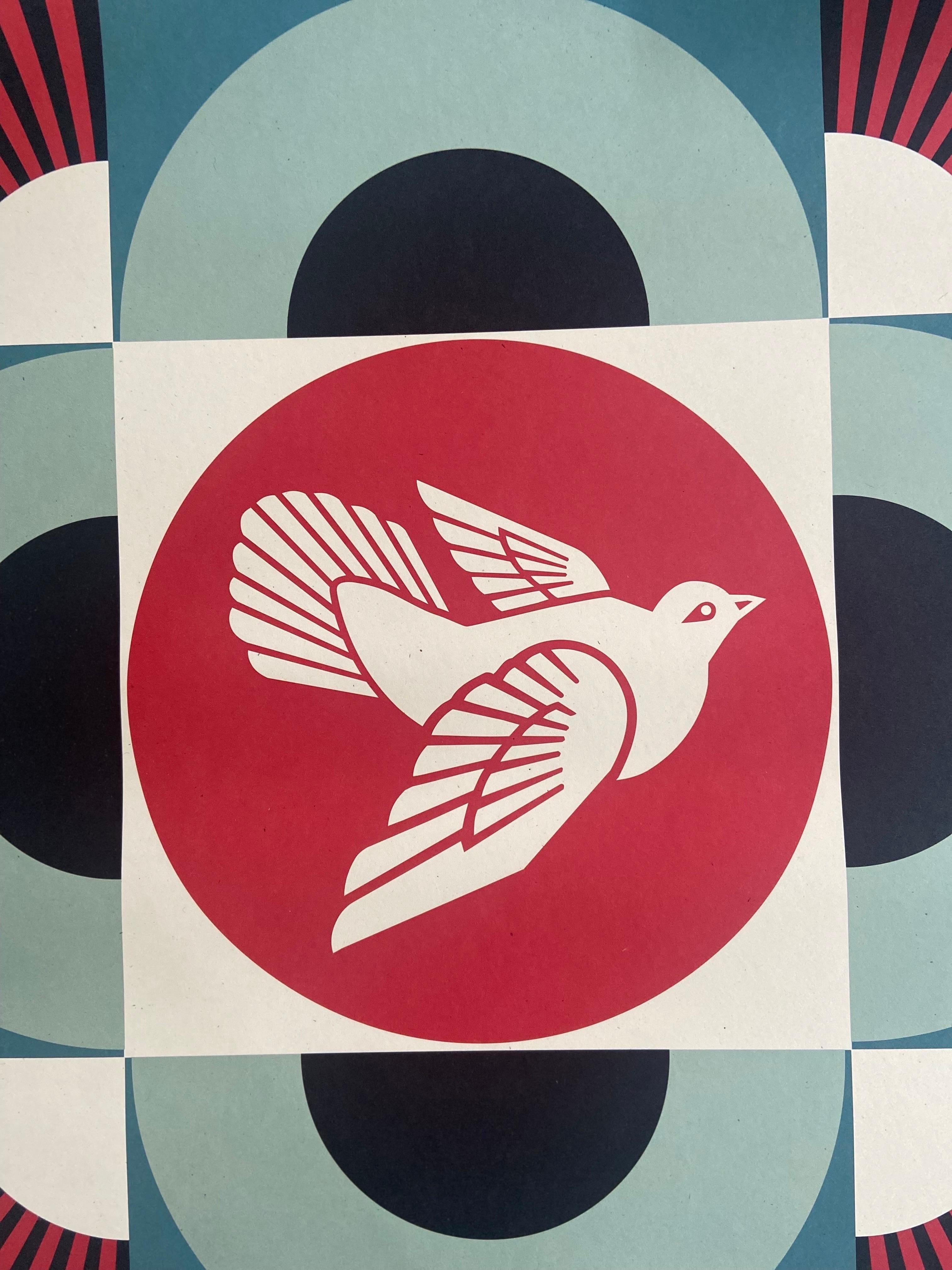 Américain Lithographie couleur « Dove géométrique rouge » signée par Shepard Fairey en vente