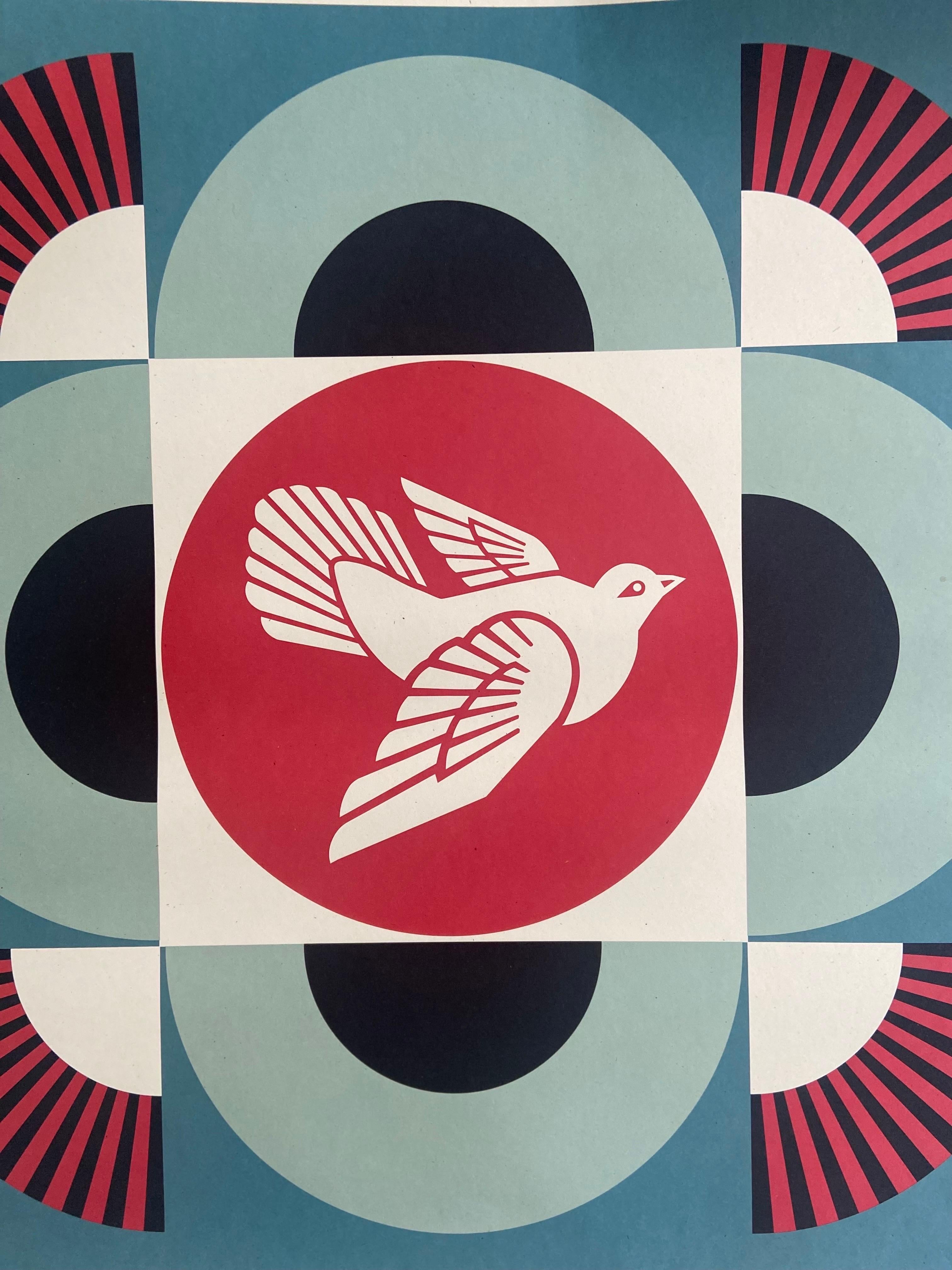 Lithographie couleur « Dove géométrique rouge » signée par Shepard Fairey Bon état - En vente à Sofia, BG