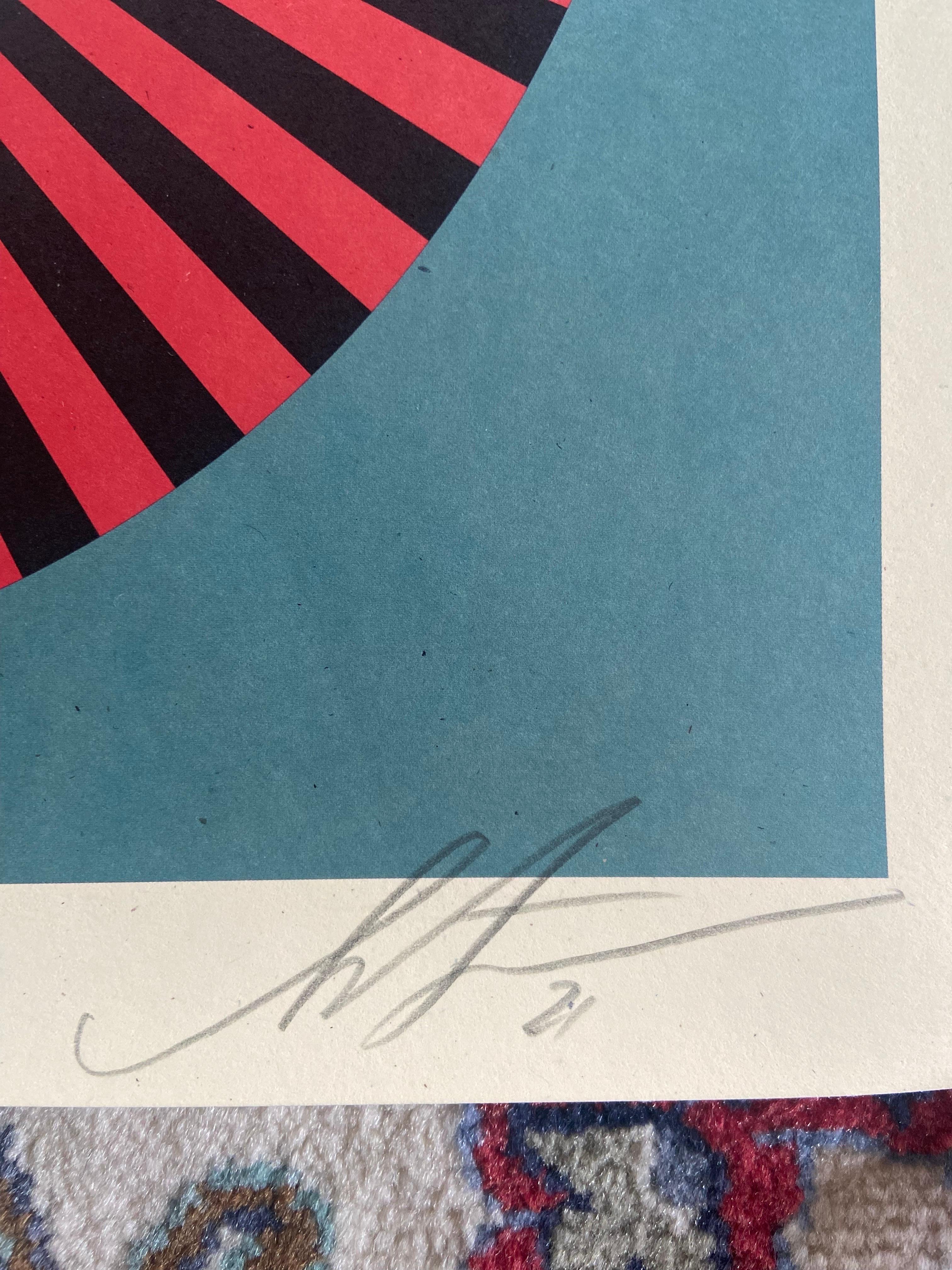 Farblithografie „Geometrische rote Taube“, signiert von Shepard Fairey (Leinwand) im Angebot