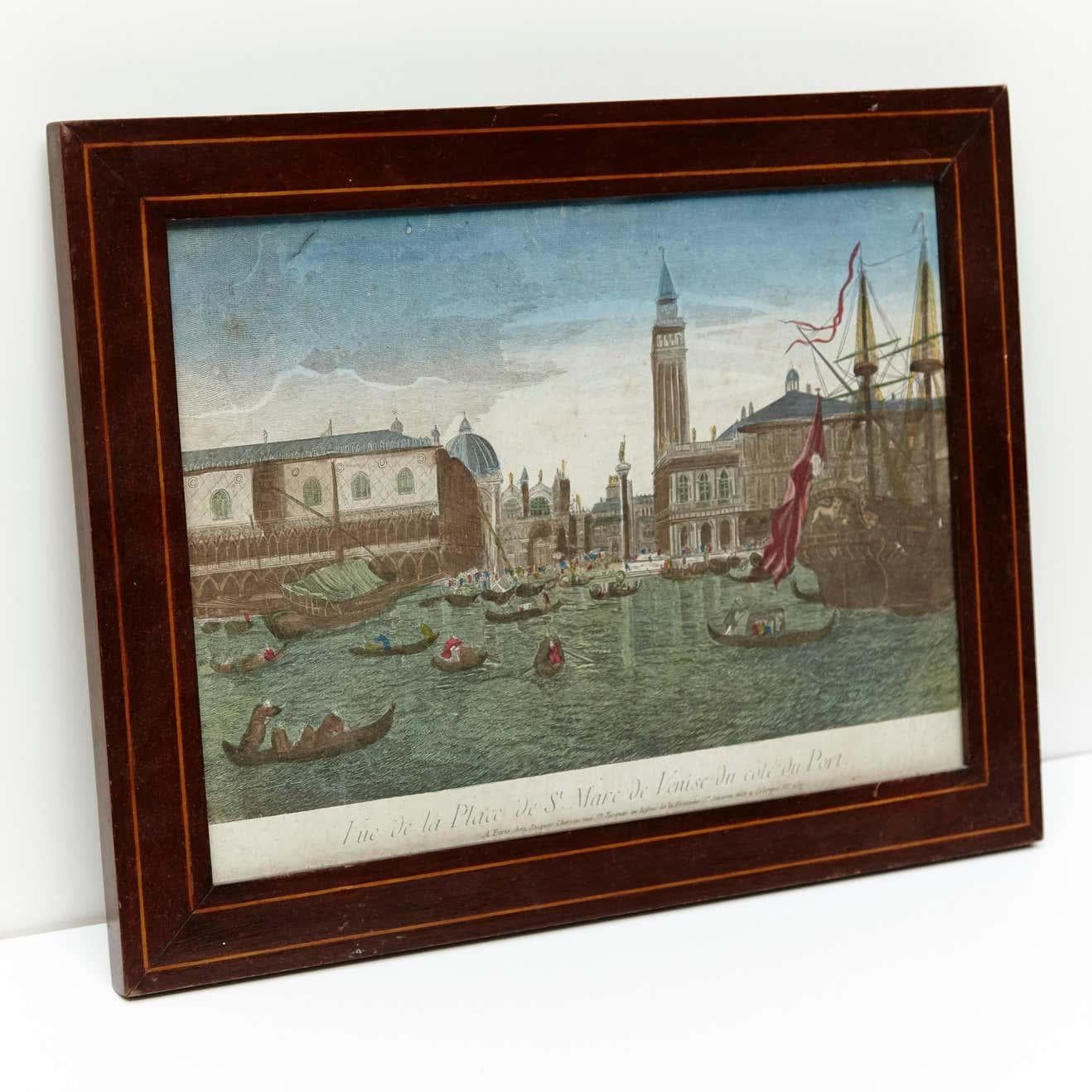 Farblithografie von Venedig, 18. Jahrhundert  Gedruckt von Jacques Chereu.    Der Rahmen hat kein Glas.   