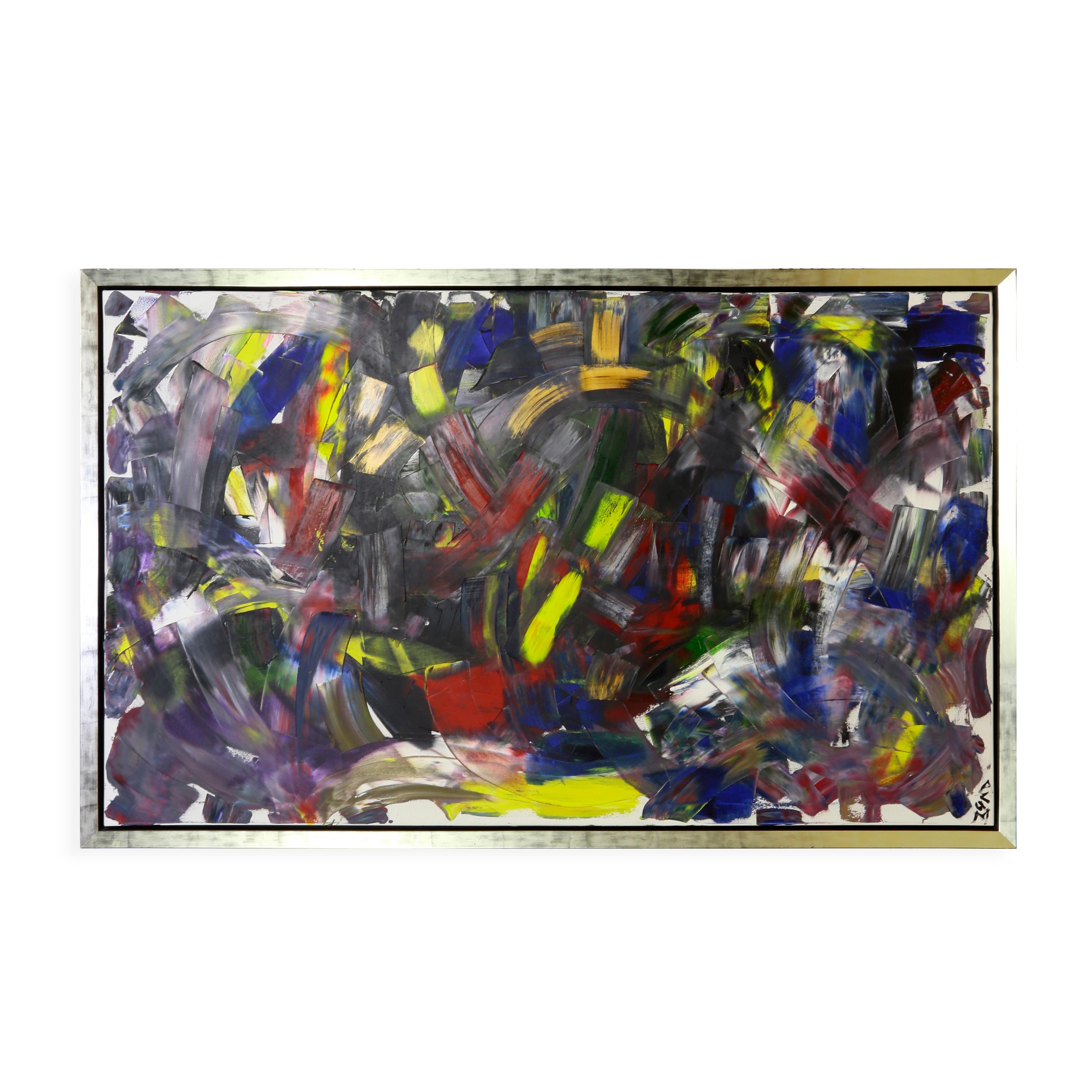 "Color My World" Acrylic on Canvas Abstract Painting Framed Andrew Plum For Sale