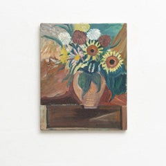 Color Oil Painting of Flower Vase on Canvas, circa 1960