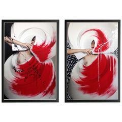 Color Origami Spiral I and II, Unique intervened photograph mounted on aluminum