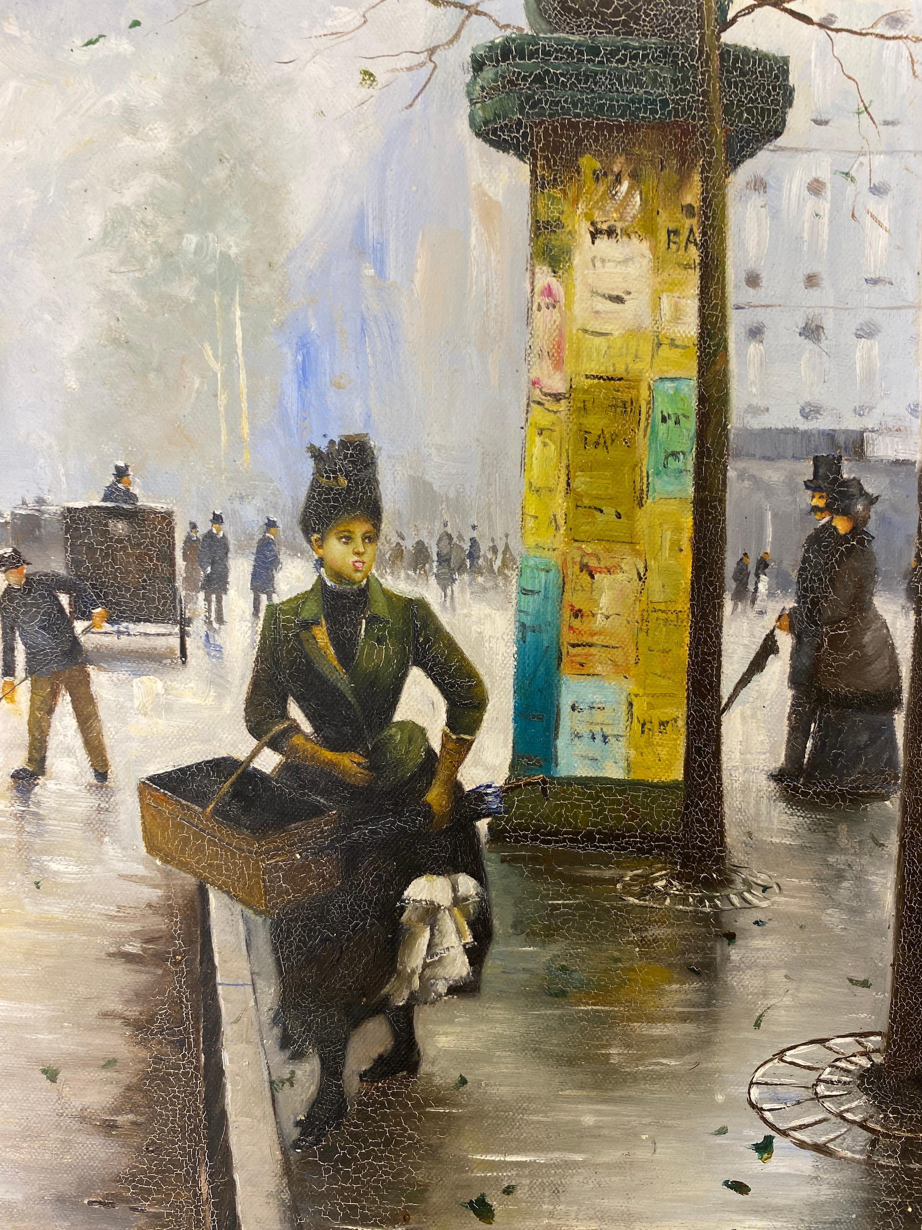 Farbdruck mit der Darstellung einer Pariser Straßenszene,  Paris, Frankreich, Stadt- und Metro-Station (Expressionismus) im Angebot