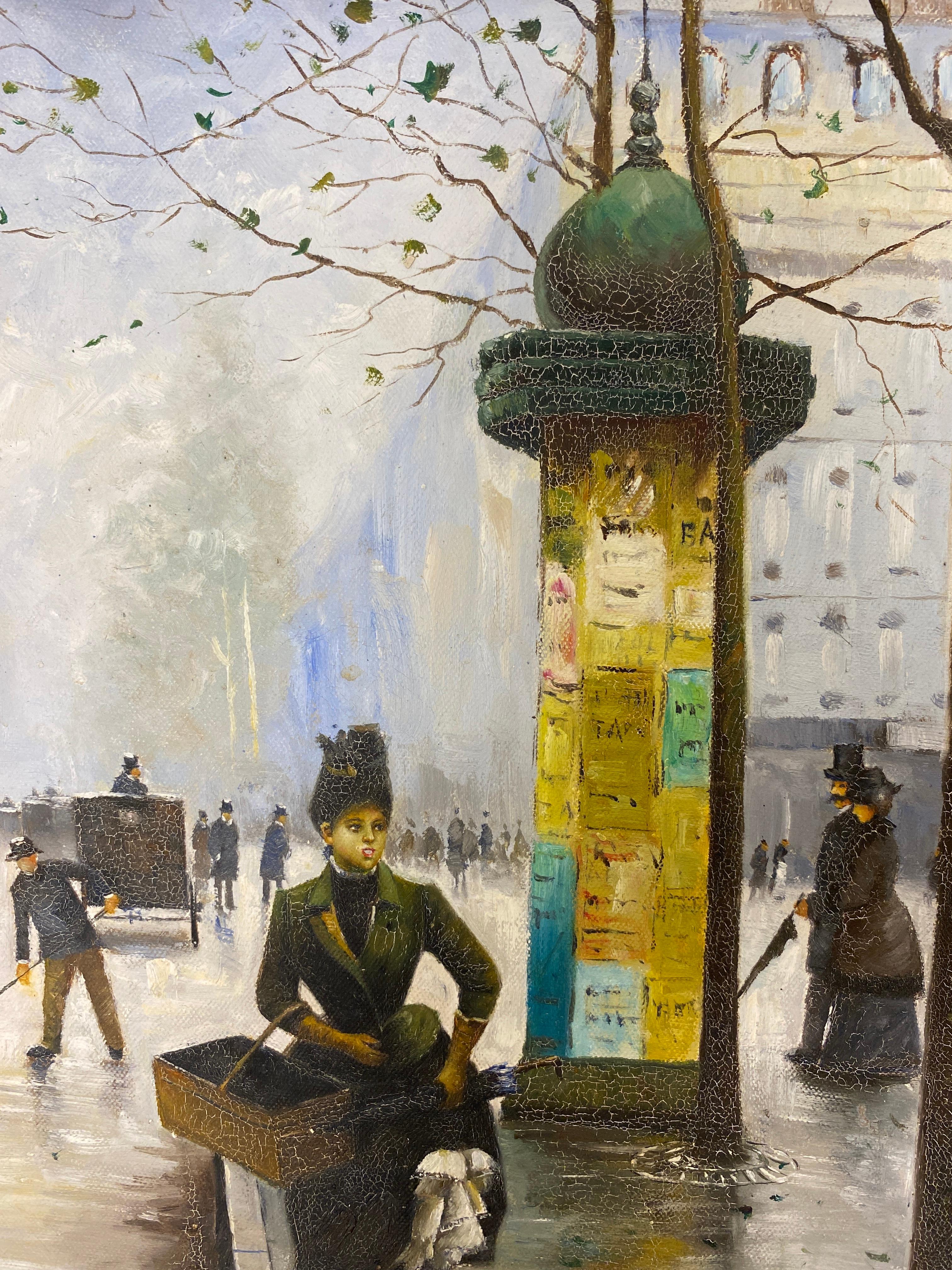 Farbdruck mit der Darstellung einer Pariser Straßenszene,  Paris, Frankreich, Stadt- und Metro-Station (Französisch) im Angebot