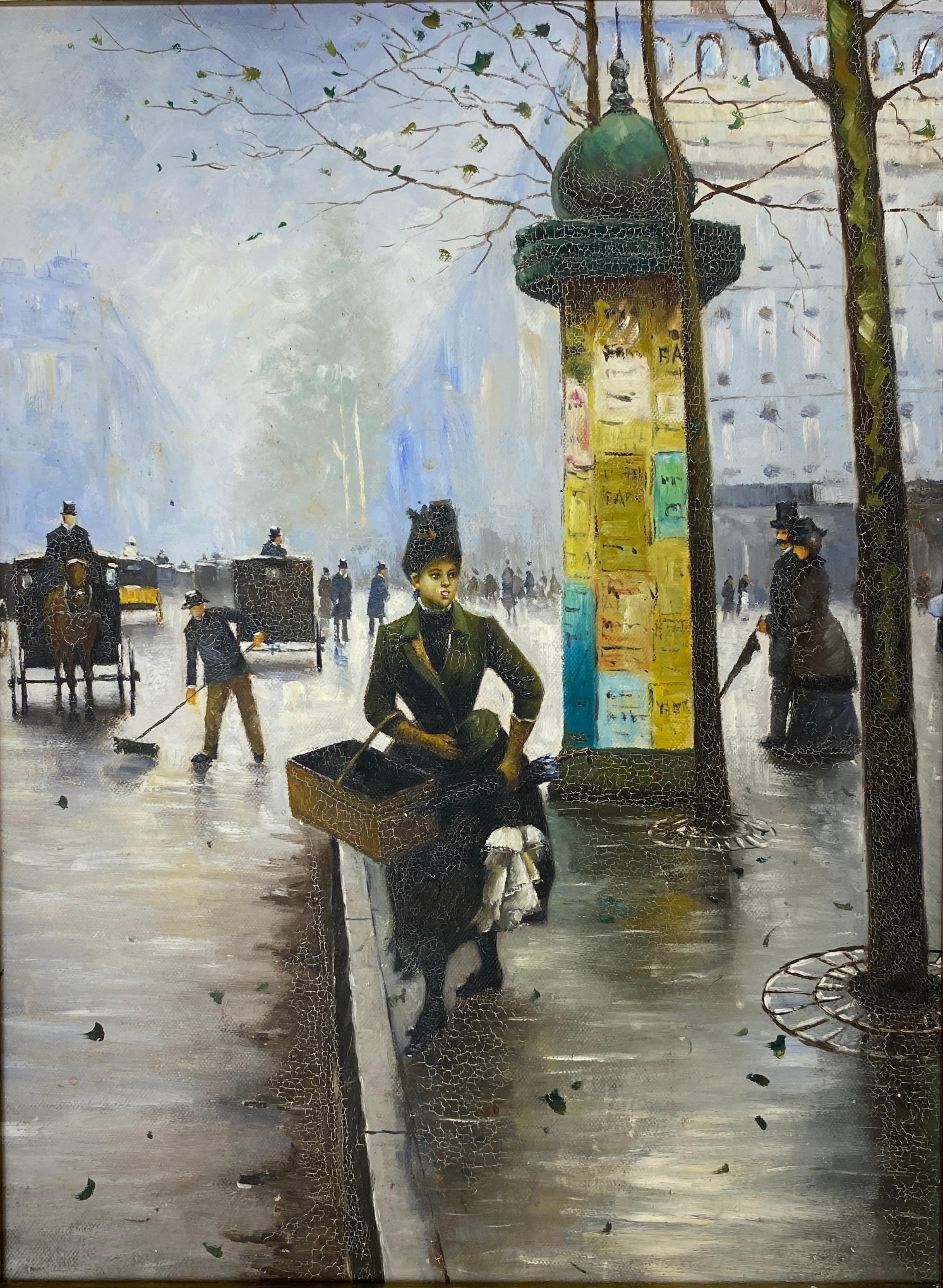 Farbdruck mit der Darstellung einer Pariser Straßenszene,  Paris, Frankreich, Stadt- und Metro-Station im Zustand „Gut“ im Angebot in Miami, FL