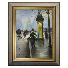 Color Print depicting Parisian Street Scene,  Paris France City & Metro Station