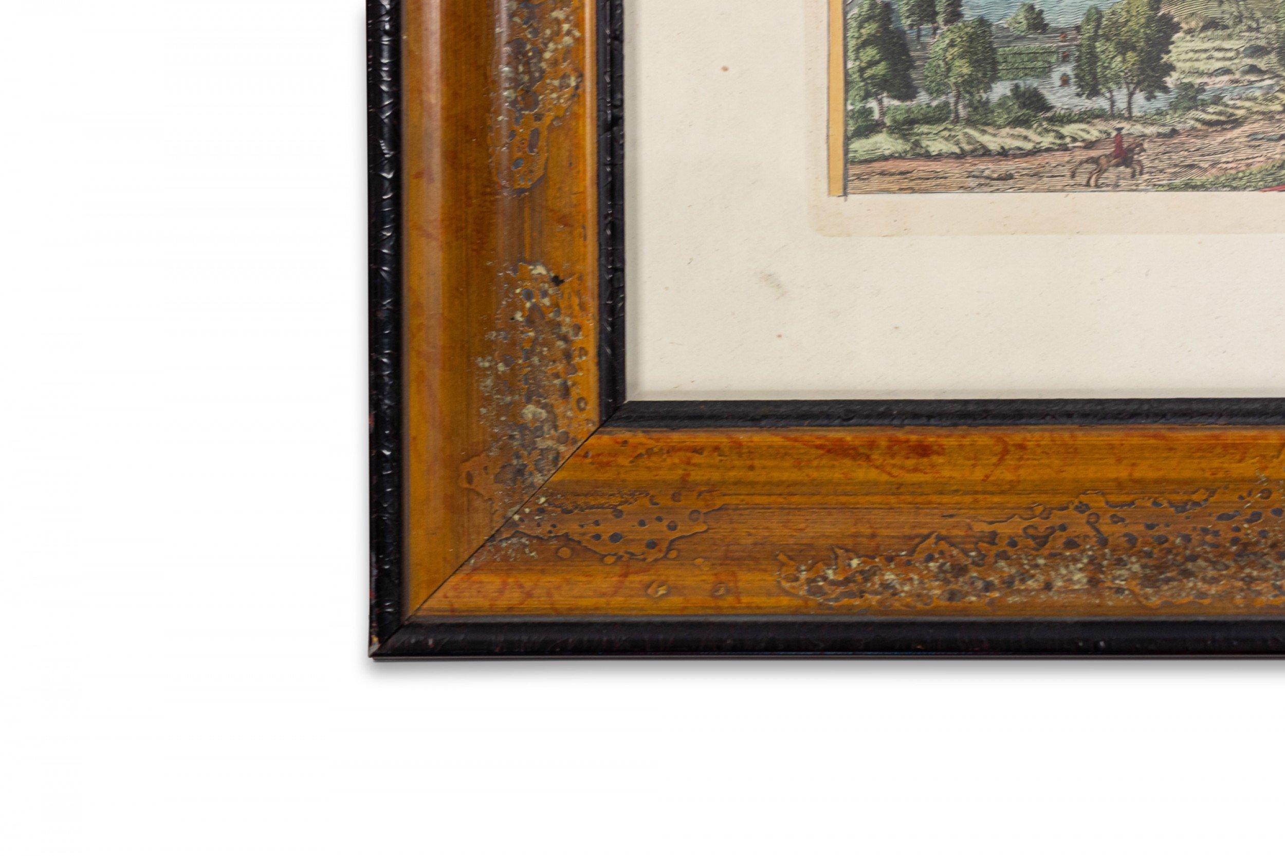 English Victorian color lithograph of the aerial view of an English estate in white matting and a rectangular wood & black trimmed frame (Companion piece: 062454).
  