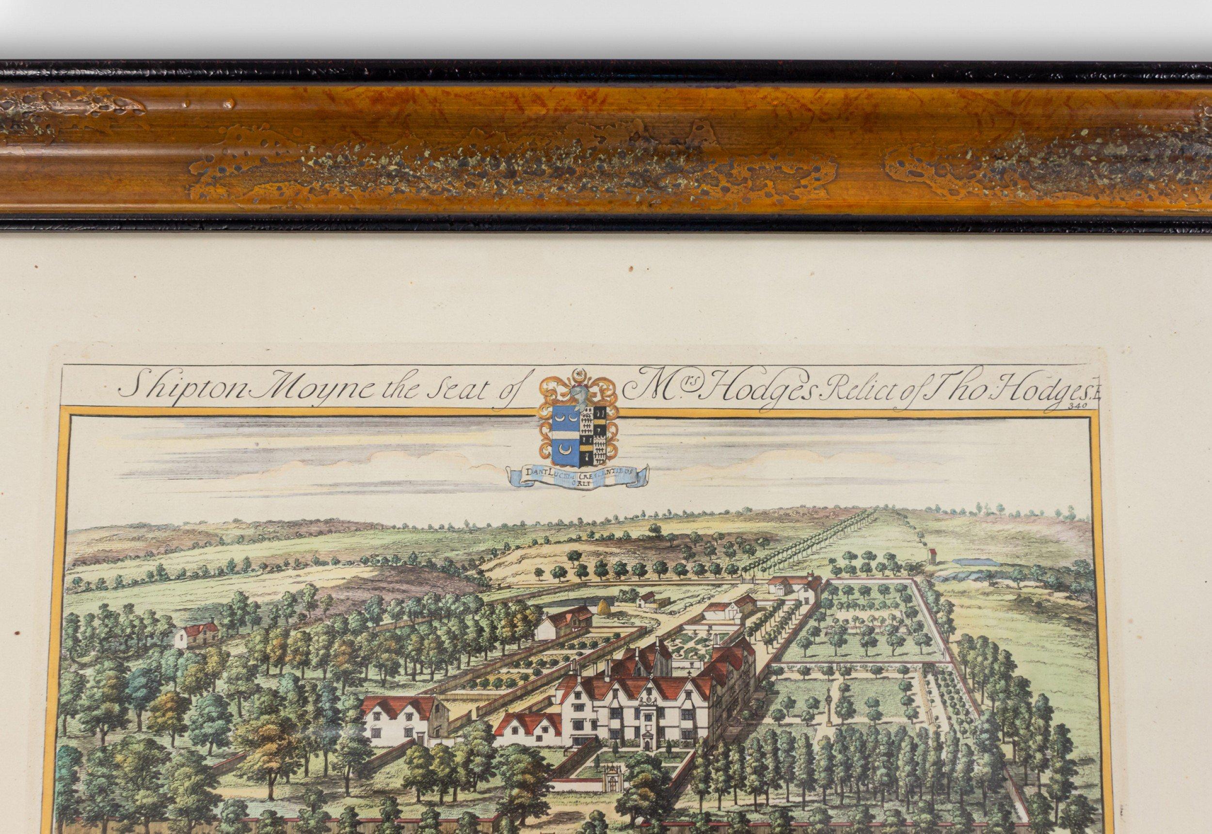 Victorian Color Print of an English Estate in a Wooden Frame For Sale
