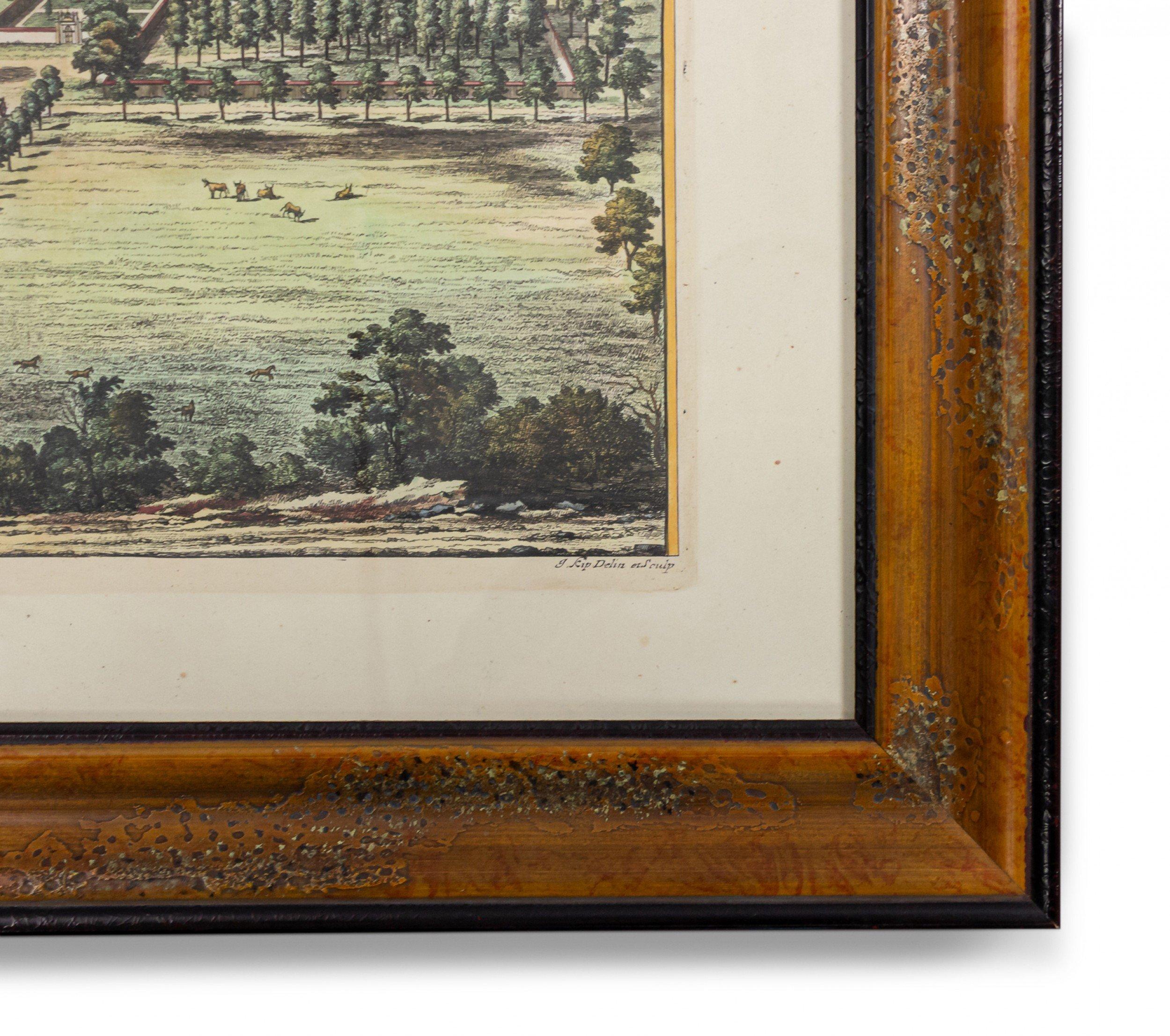 British Color Print of an English Estate in a Wooden Frame For Sale