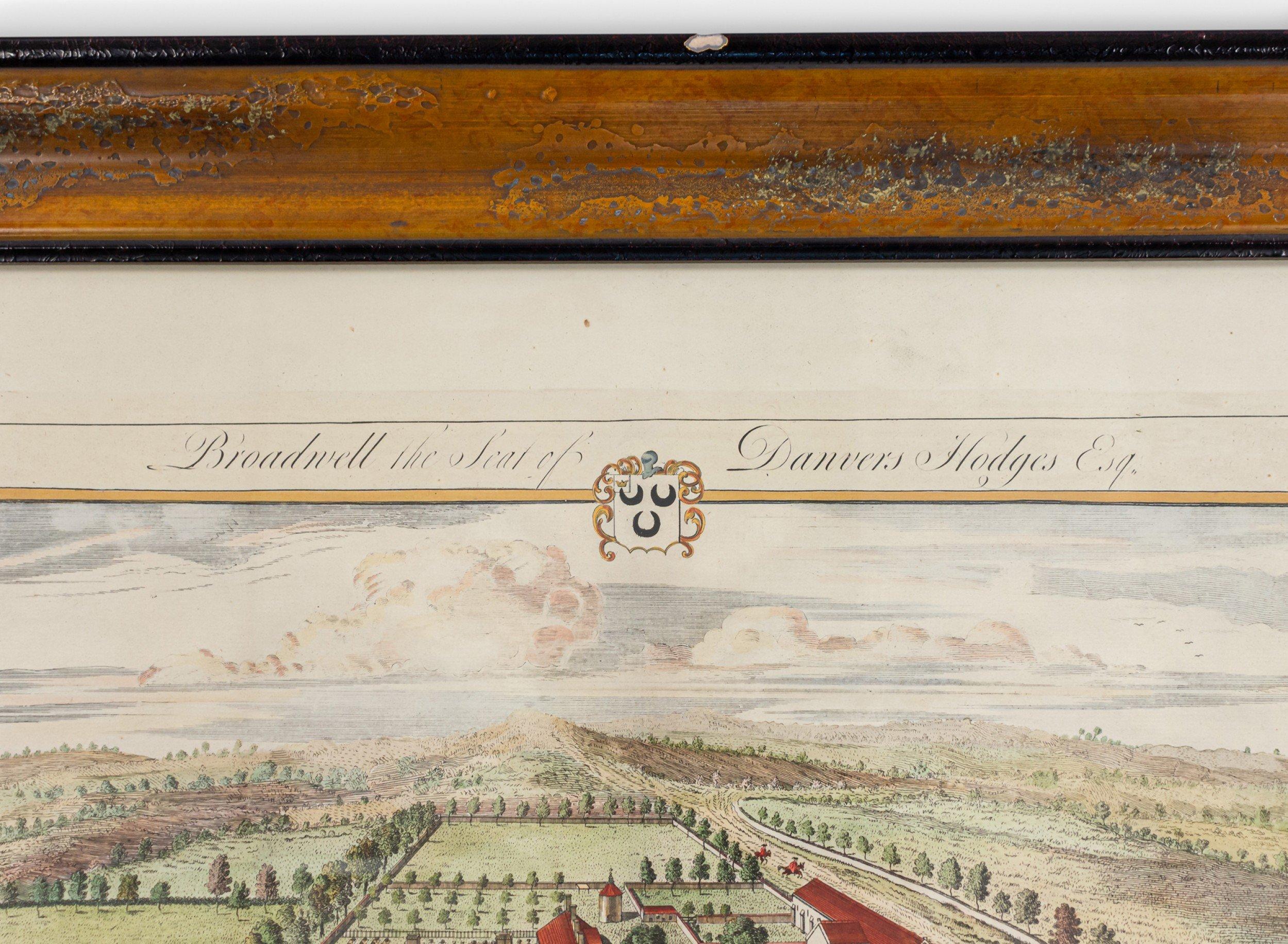 British Color Print of an English Estate in a Wooden Frame For Sale