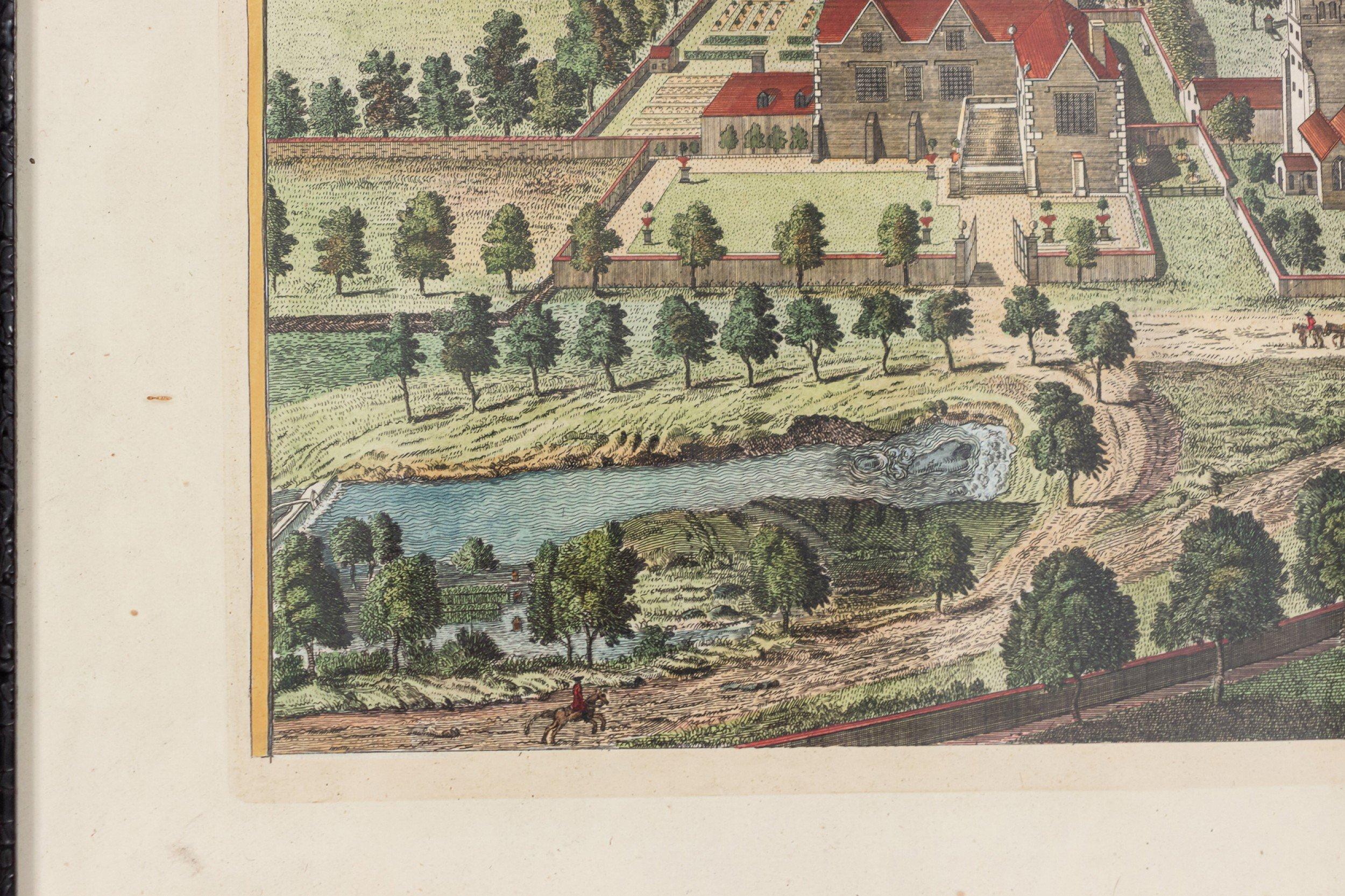Color Print of an English Estate in a Wooden Frame In Good Condition For Sale In New York, NY