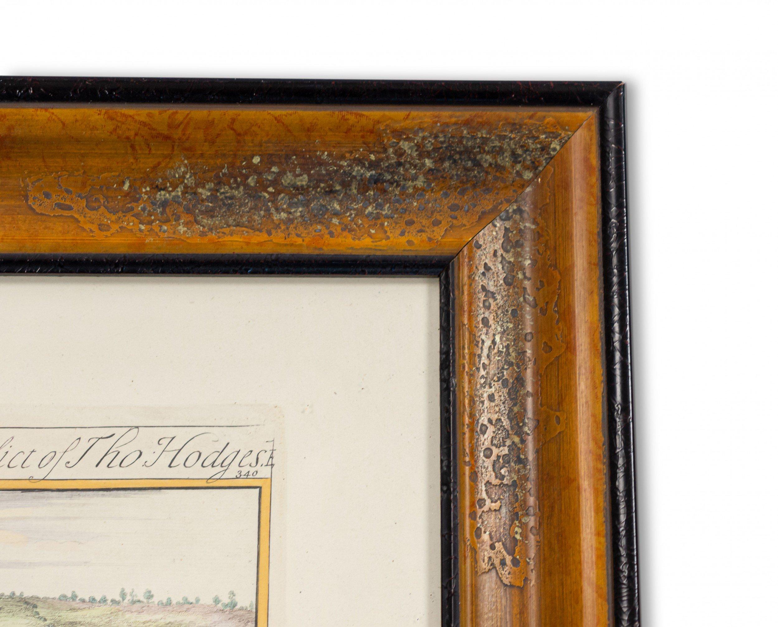 19th Century Color Print of an English Estate in a Wooden Frame For Sale