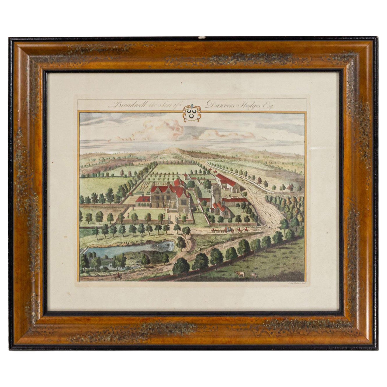 Color Print of an English Estate in a Wooden Frame