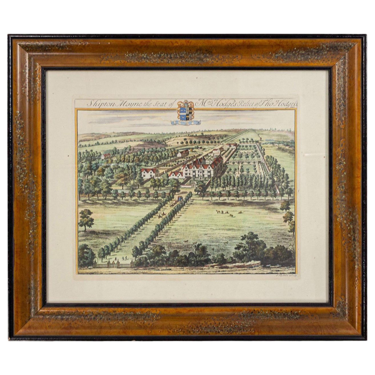 Color Print of an English Estate in a Wooden Frame