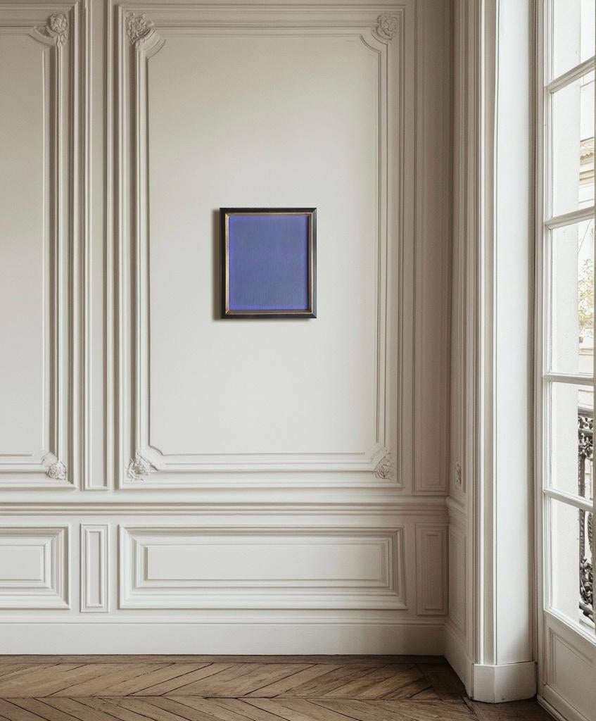 Originalwerk des zeitgenössischen schwedischen Künstlers Nicolas Makelberge. Eine Arbeit in Mischtechnik mit Karton, Tinte, Acryl und Farbpigmenten, die ein juwelenartiges Leuchten erzeugt, gerahmt in einem antiken Rahmen mit vergoldeten Details.