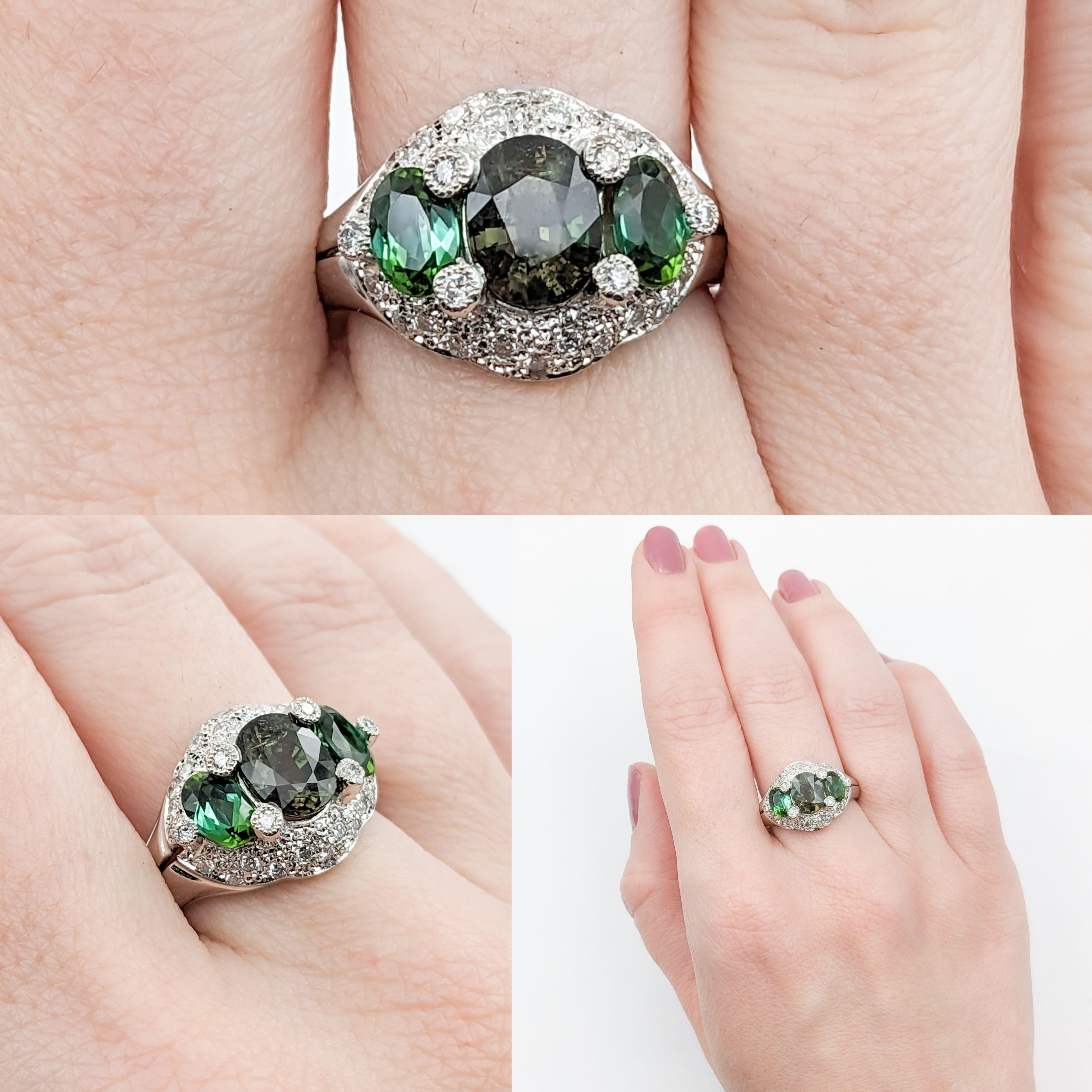 Color Transforming Platinum Alexandrite, Tourmaline & Diamond Ring In Excellent Condition For Sale In Bloomington, MN