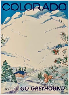COLORADO GO GREYHOUND Authentic Original Vintage Travel Tourism Poster Skiing