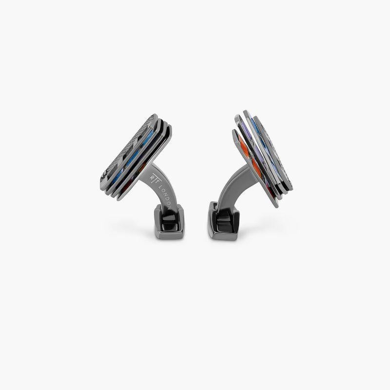 Colorama Book Cufflinks with Multicolour Enamel and Gunmetal Finish

A vibrant and sophisticated addition to our iconic men's cufflinks range, these cufflinks feature individually crafted colour cards that have been layered to create a classic