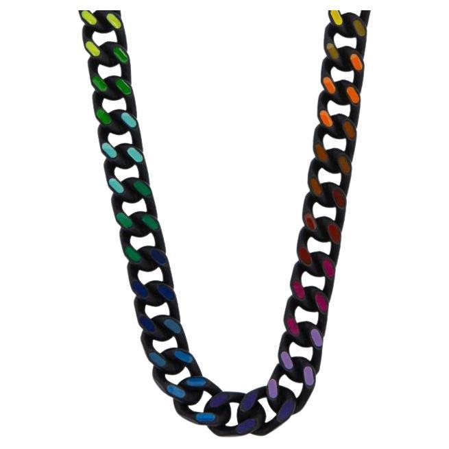 Colorama Chain with Multicolour Enamel in Black IP Plated Steel For Sale