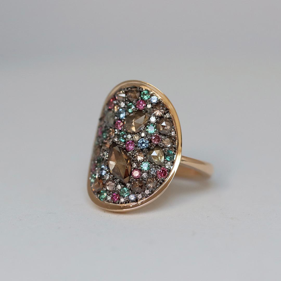 Colorchanging Alexandrite + Brown Diamond + Purple Diamond + Blue Sapphire Ring For Sale 5