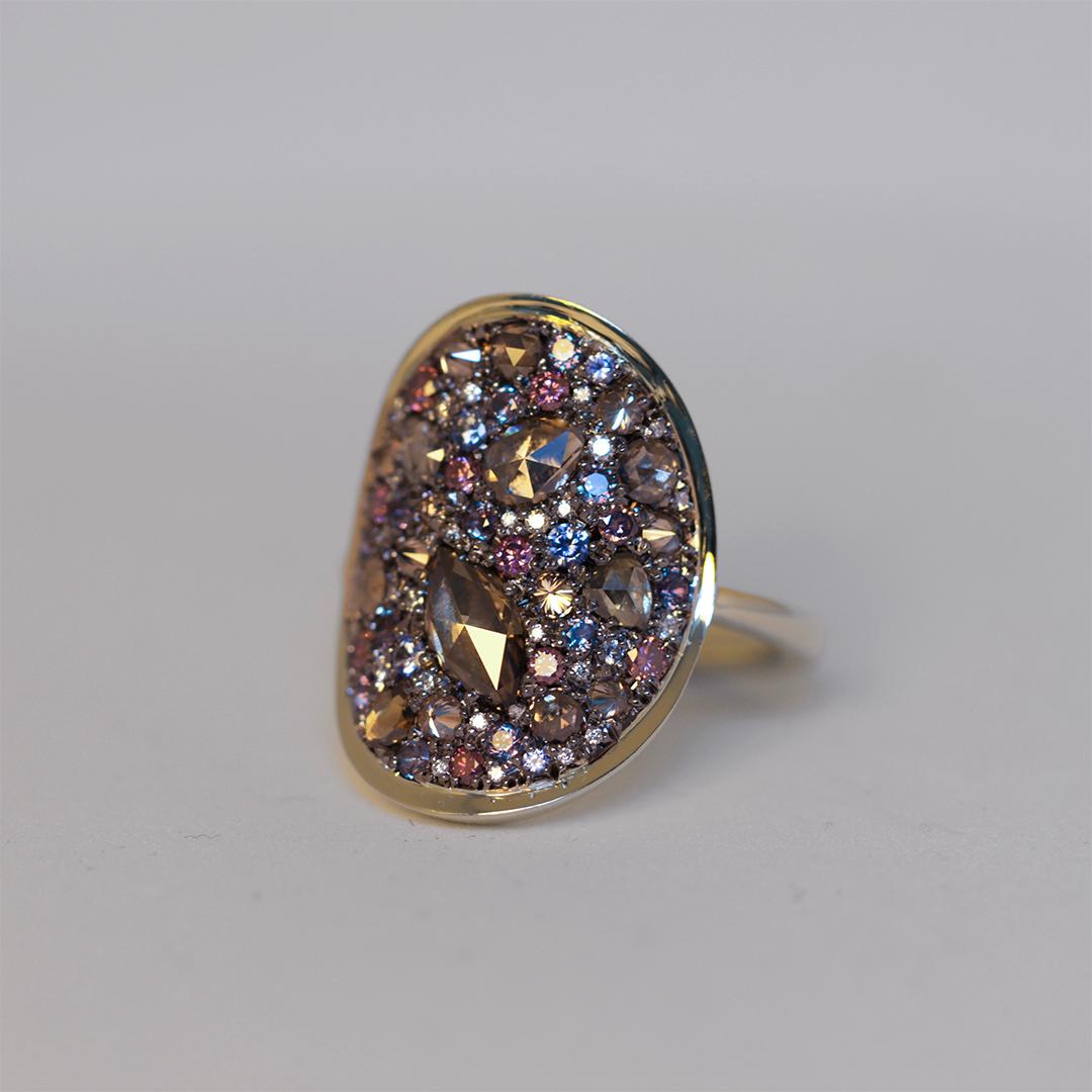 Colorchanging Alexandrite + Brown Diamond + Purple Diamond + Blue Sapphire Ring For Sale 6