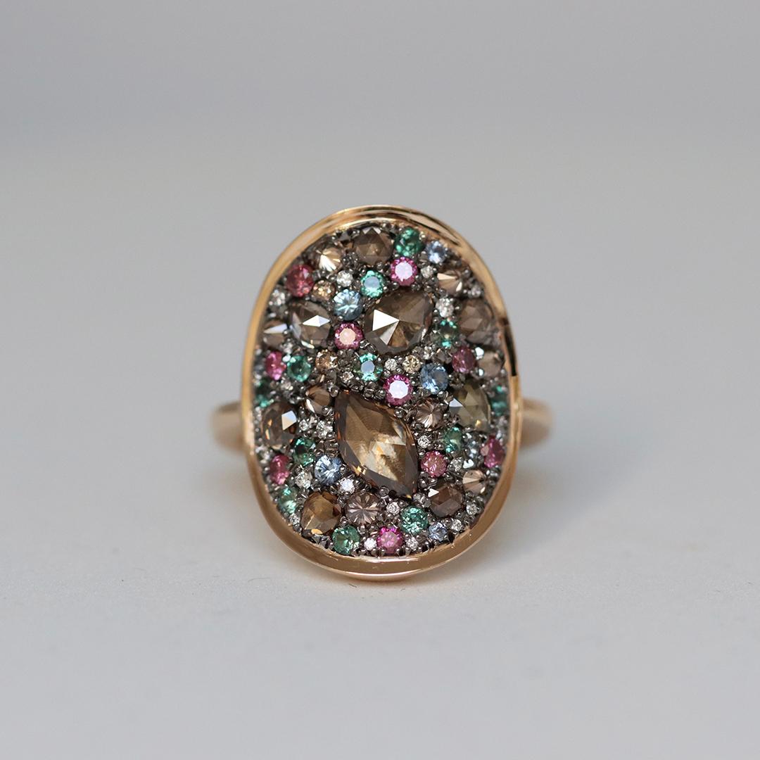 Colorchanging Alexandrite + Brown Diamond + Purple Diamond + Blue Sapphire Ring For Sale 7