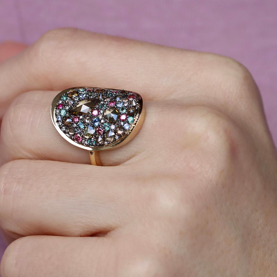 Colorchanging Alexandrite + Brown Diamond + Purple Diamond + Blue Sapphire Ring For Sale 8