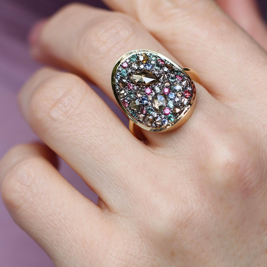 Colorchanging Alexandrite + Brown Diamond + Purple Diamond + Blue Sapphire Ring For Sale 9